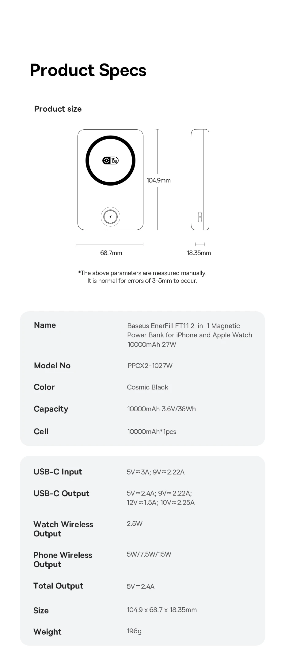 Baseus 27W Magnetic Power Bank 10000mAh 15W Wireless Charging External Battery For iPhone iWatch AirPods Samsung Xiaomi Poco