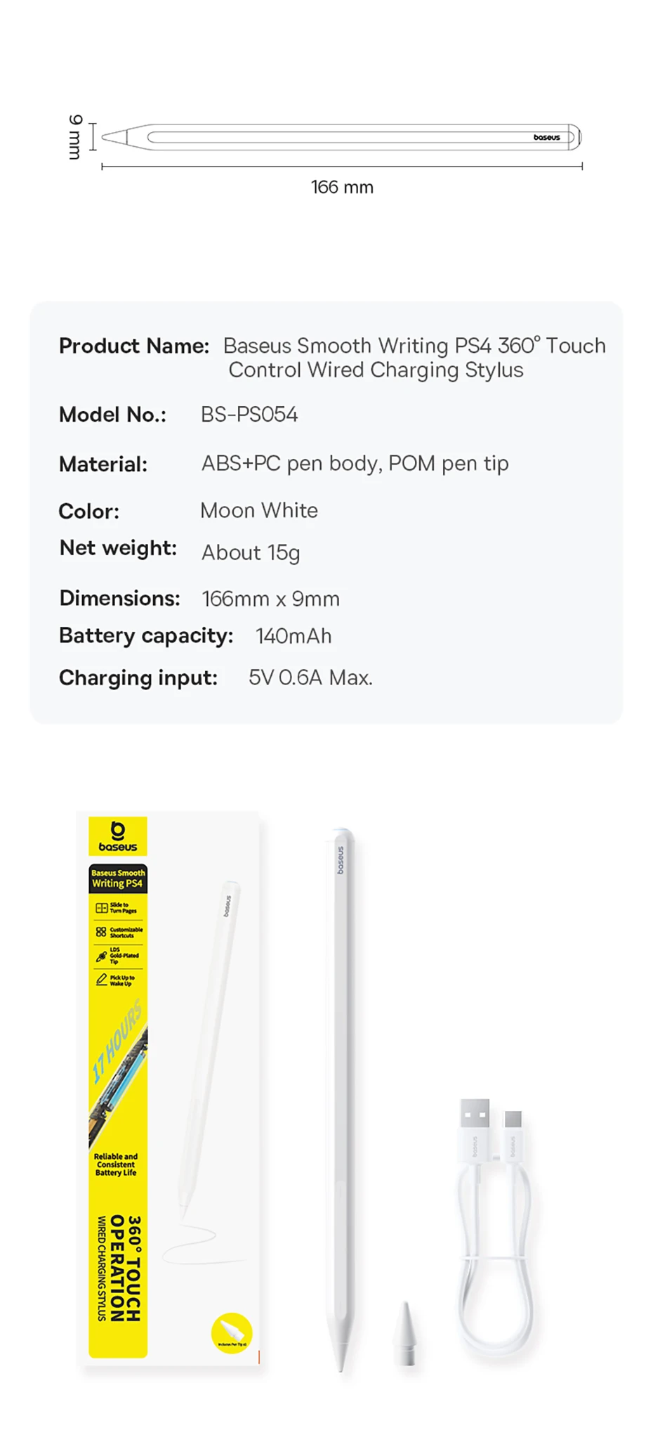 Baseus Bluetooth Stylus For iPad Pro 360° Touch Operation Wired Charging Customizable Shortcuts Slide-to-Turn Page For iPad Air