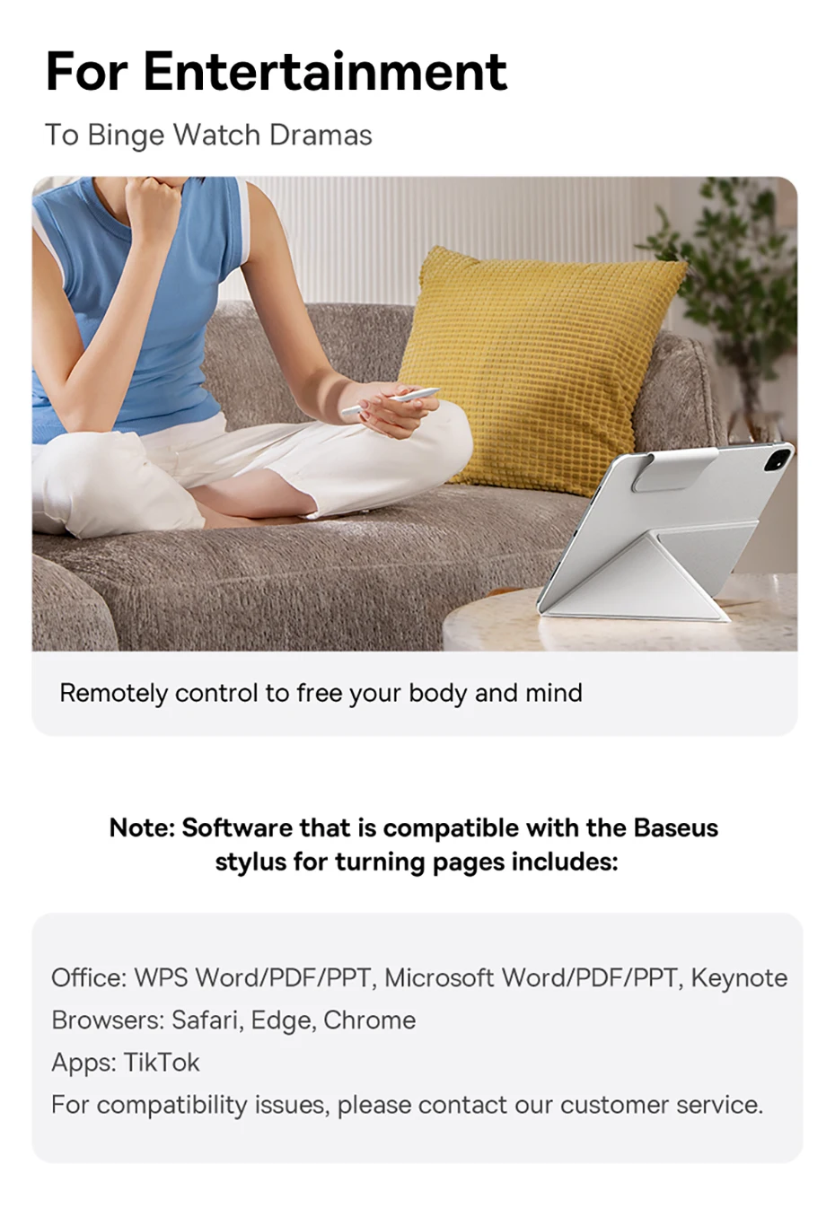 Baseus Bluetooth Stylus For iPad Pro 360° Touch Operation Wired Charging Customizable Shortcuts Slide-to-Turn Page For iPad Air