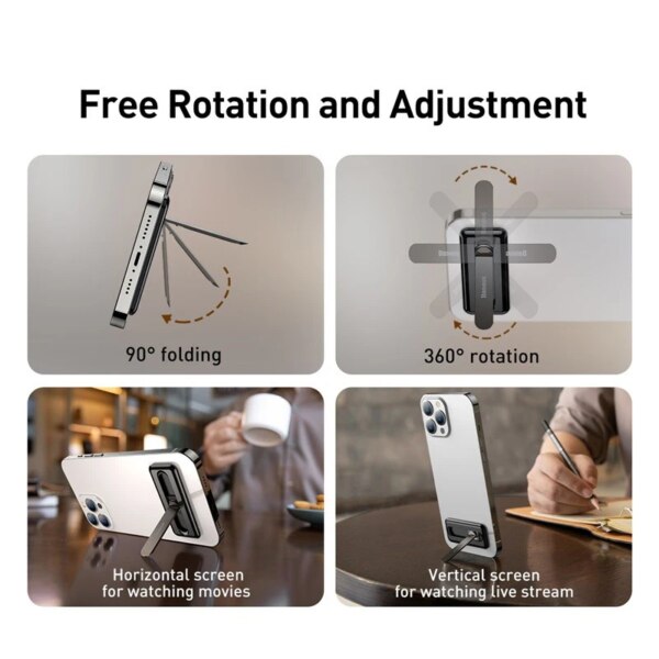 Baseus Foldable Bracket for Phones - 360° Rotation Wireless Charging Compatible Phone Stand - Image 3