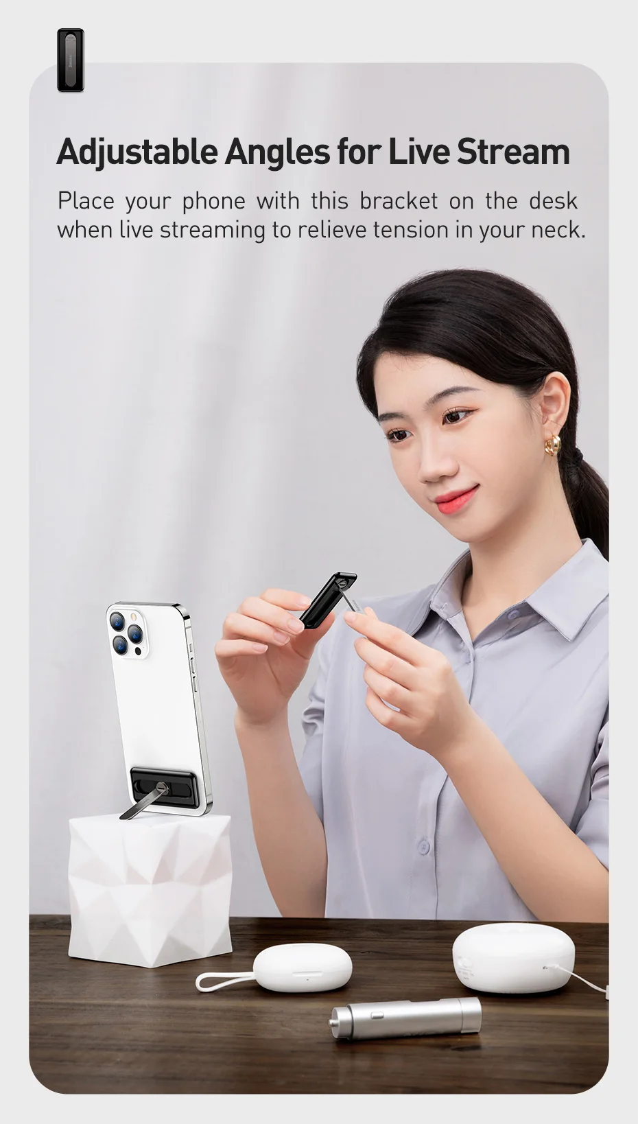 Baseus Foldable Mobile Phone Holder Stand For iPhone 16 15 Pro Max Desktop Tablet Holder for Xiaomi Samsung Huawei Desktop Stand