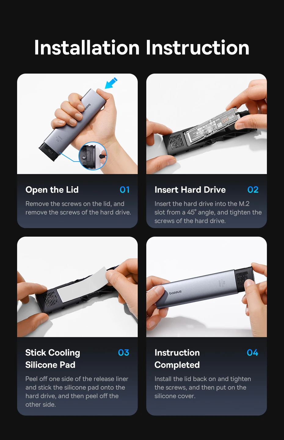 【New Sale】Baseus M2 SSD Enclosure Case 10Gbps NVMe Protocol M.2 to USB Type C 3.2 Gen2 8TB Metal External Adapter NVME SSD Case