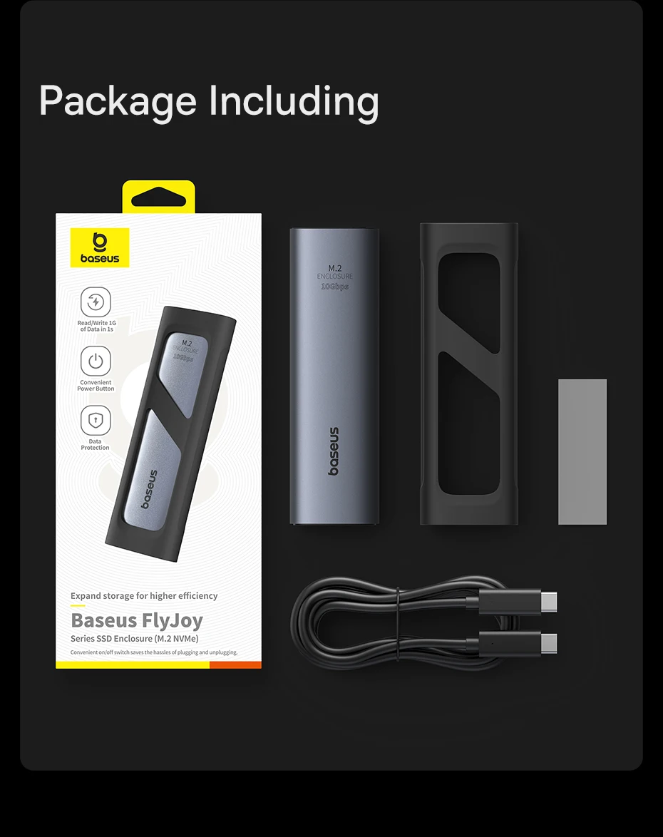 【New Sale】Baseus M2 SSD Enclosure Case 10Gbps NVMe Protocol M.2 to USB Type C 3.2 Gen2 8TB Metal External Adapter NVME SSD Case