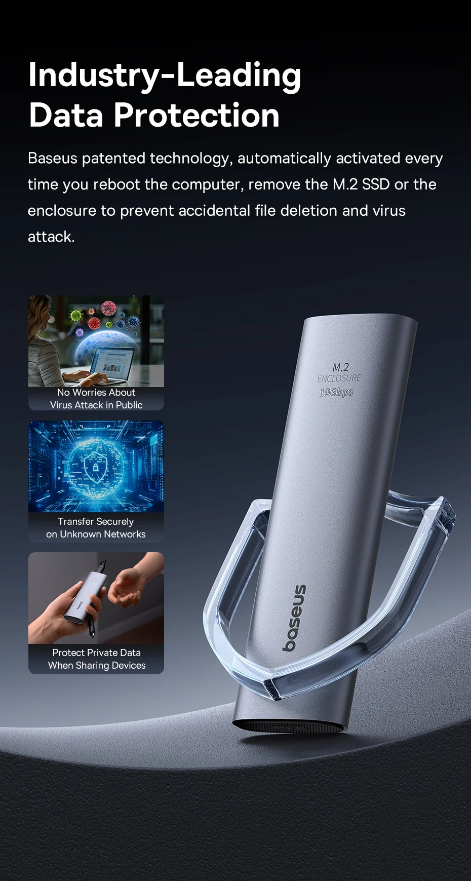 【New Sale】Baseus M2 SSD Enclosure Case 10Gbps NVMe Protocol M.2 to USB Type C 3.2 Gen2 8TB Metal External Adapter NVME SSD Case