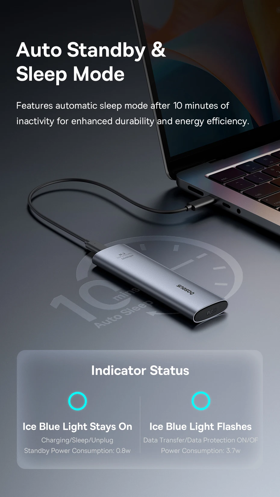 【New Sale】Baseus M2 SSD Enclosure Case 10Gbps NVMe Protocol M.2 to USB Type C 3.2 Gen2 8TB Metal External Adapter NVME SSD Case