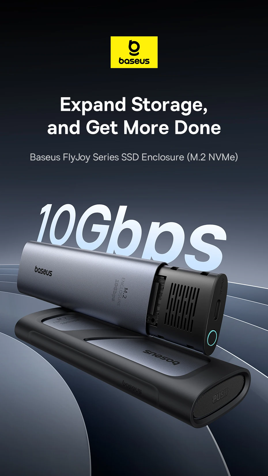 【New Sale】Baseus M2 SSD Enclosure Case 10Gbps NVMe Protocol M.2 to USB Type C 3.2 Gen2 8TB Metal External Adapter NVME SSD Case