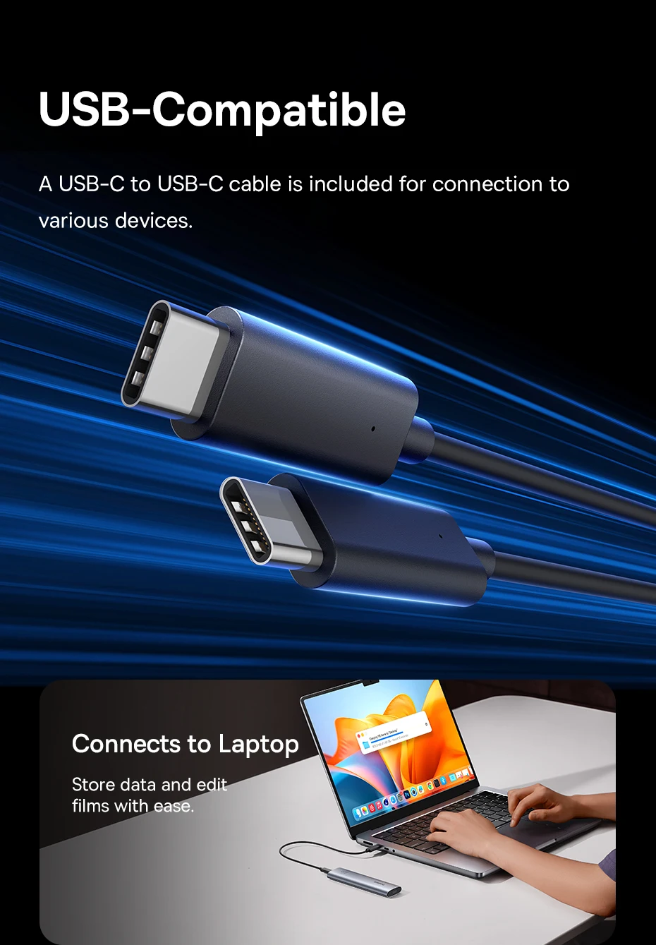 【New Sale】Baseus M2 SSD Enclosure Case 10Gbps NVMe Protocol M.2 to USB Type C 3.2 Gen2 8TB Metal External Adapter NVME SSD Case