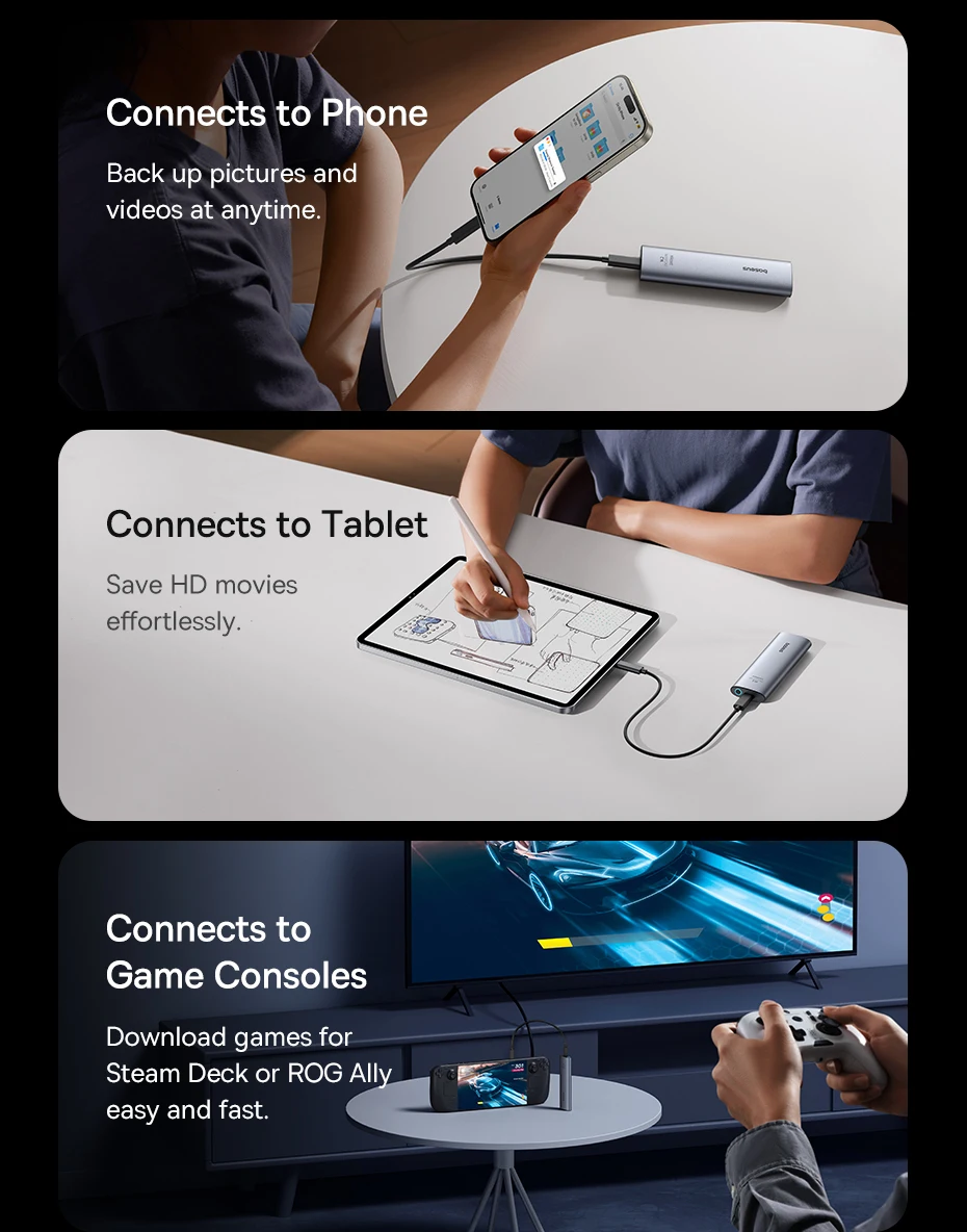 【New Sale】Baseus M2 SSD Enclosure Case 10Gbps NVMe Protocol M.2 to USB Type C 3.2 Gen2 8TB Metal External Adapter NVME SSD Case