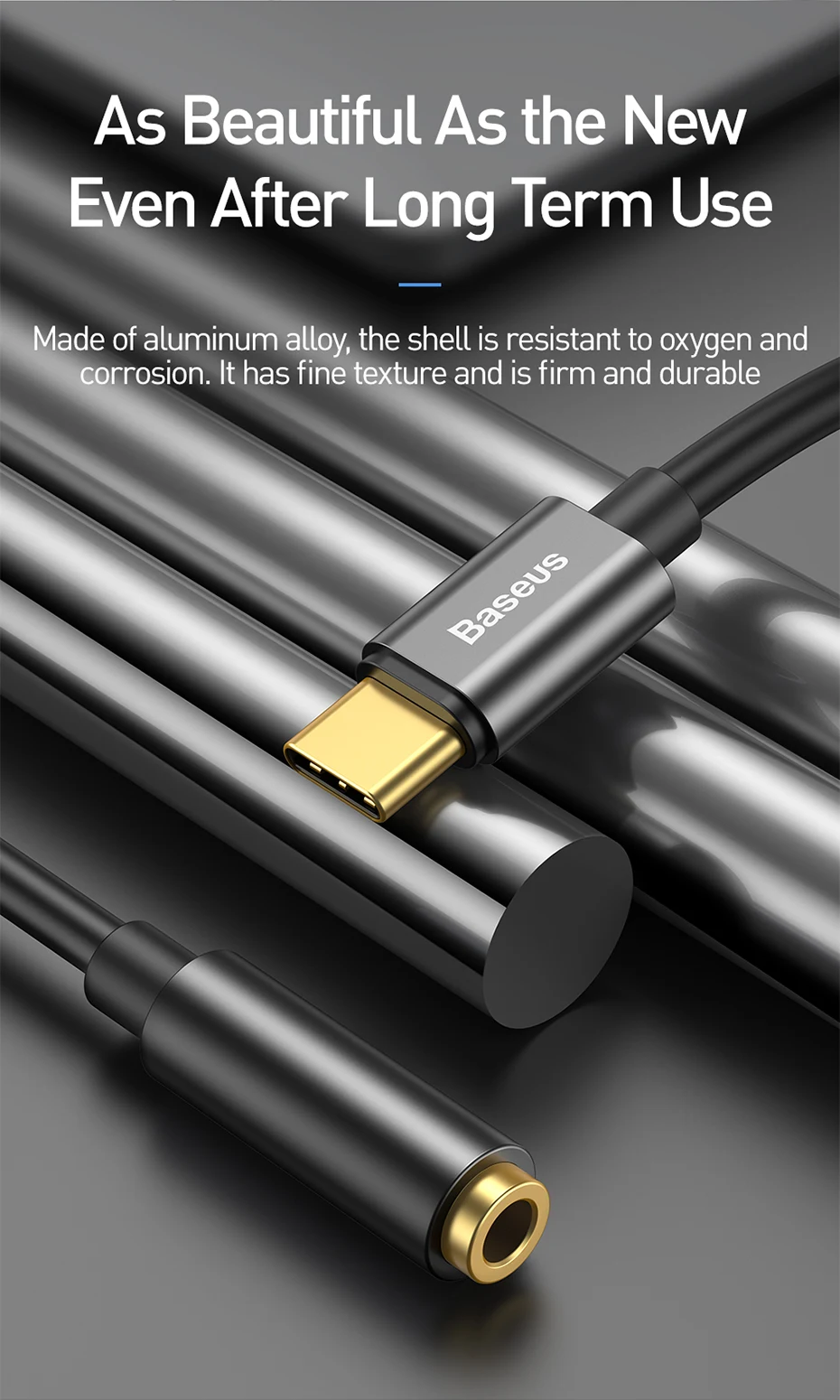 Baseus Type C to 3.5mm Earphone Jack AUX USB C Cable Headphones Adapter 3.5 Jack Audio cable For Huawei P20 Xiaomi Mi 10
