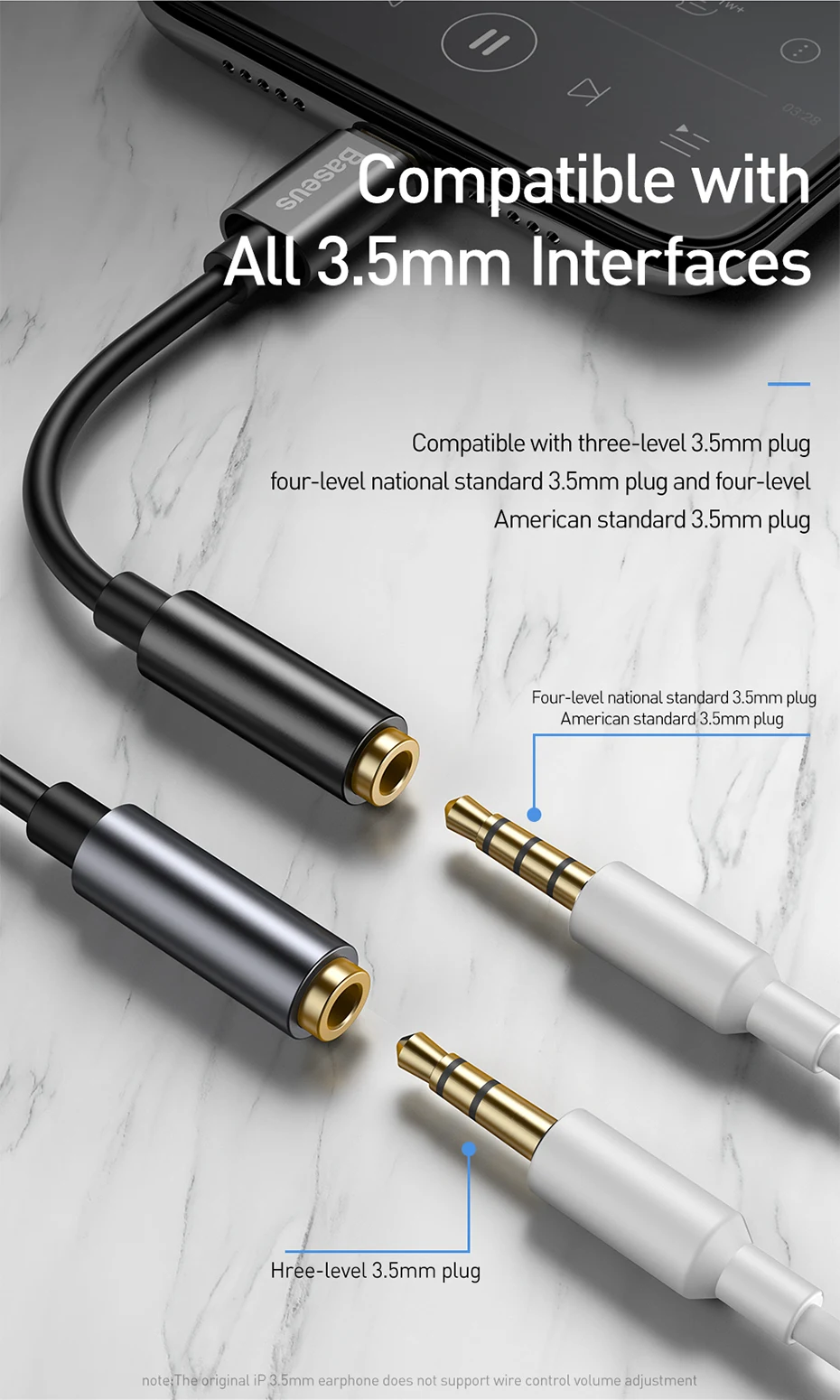 Baseus Type C to 3.5mm Earphone Jack AUX USB C Cable Headphones Adapter 3.5 Jack Audio cable For Huawei P20 Xiaomi Mi 10