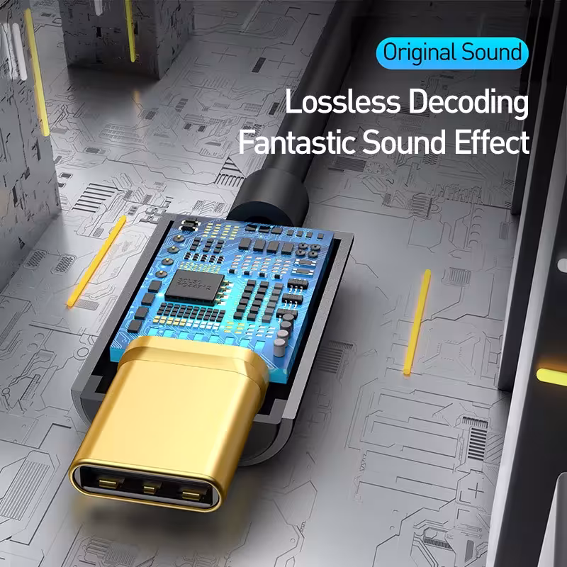 Baseus Type-C to 3.5mm Adapter L54 Hi-Fi DAC Audio Jack Gold-Plated Baseus Type-C to 3.5mm Adapter L54 Hi-Fi DAC Audio Jack Gold-Plated - Image 5