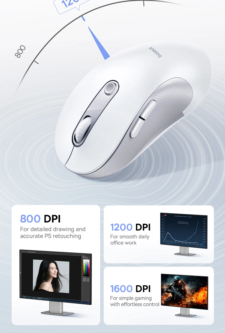 Baseus Wireless Mouse Bluetooth 5.3 2.4GHz Ergonomic 7 Silent Buttons Free Mouse Pad for MacBook Tablet Laptop Computer PC Mice