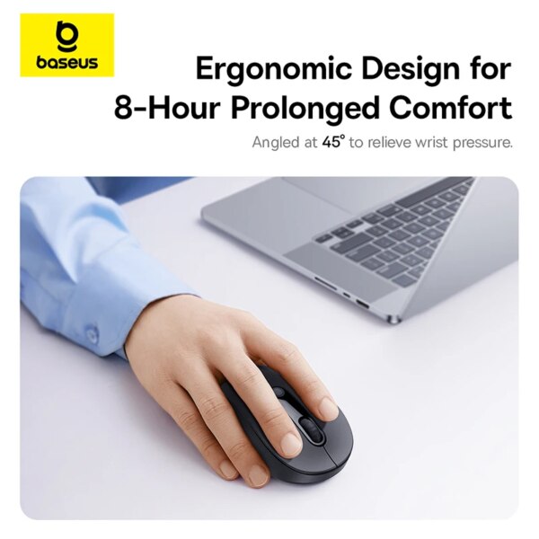Baseus FO2 Ergonomic Wireless Mouse Bluetooth 5.3 Noiseless Click 1600DPI - Image 2