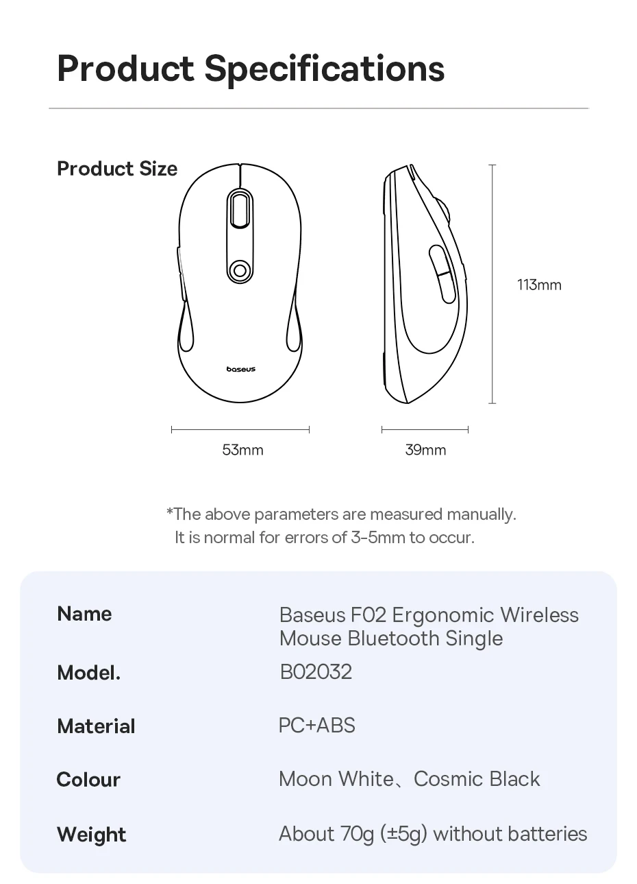 Baseus Wireless Mouse Bluetooth 5.3 2.4GHz Ergonomic 7 Silent Buttons Free Mouse Pad for MacBook Tablet Laptop Computer PC Mice