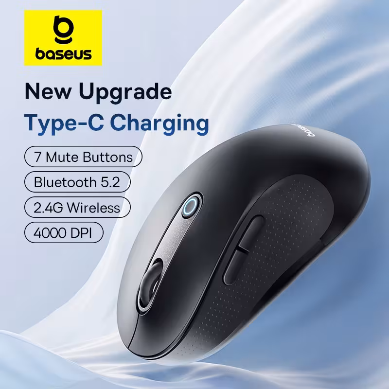 Baseus FO2 Ergonomic Wireless Mouse 4000DPI Bluetooth 5.2 & 2.4G Dual Mode Type-C Charging Baseus FO2 Ergonomic Wireless Mouse 4000DPI Bluetooth 5.2 & 2.4G Dual Mode Type-C Charging