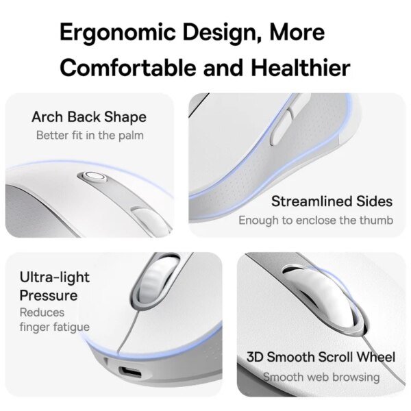 Baseus FO2 Ergonomic Wireless Mouse 4000DPI Bluetooth 5.2 & 2.4G Dual Mode Type-C Charging - Image 4
