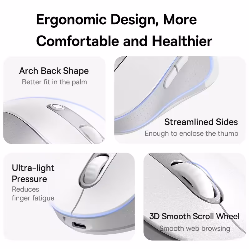 Baseus FO2 Ergonomic Wireless Mouse 4000DPI Bluetooth 5.2 & 2.4G Dual Mode Type-C Charging Baseus FO2 Ergonomic Wireless Mouse 4000DPI Bluetooth 5.2 & 2.4G Dual Mode Type-C Charging - Image 4