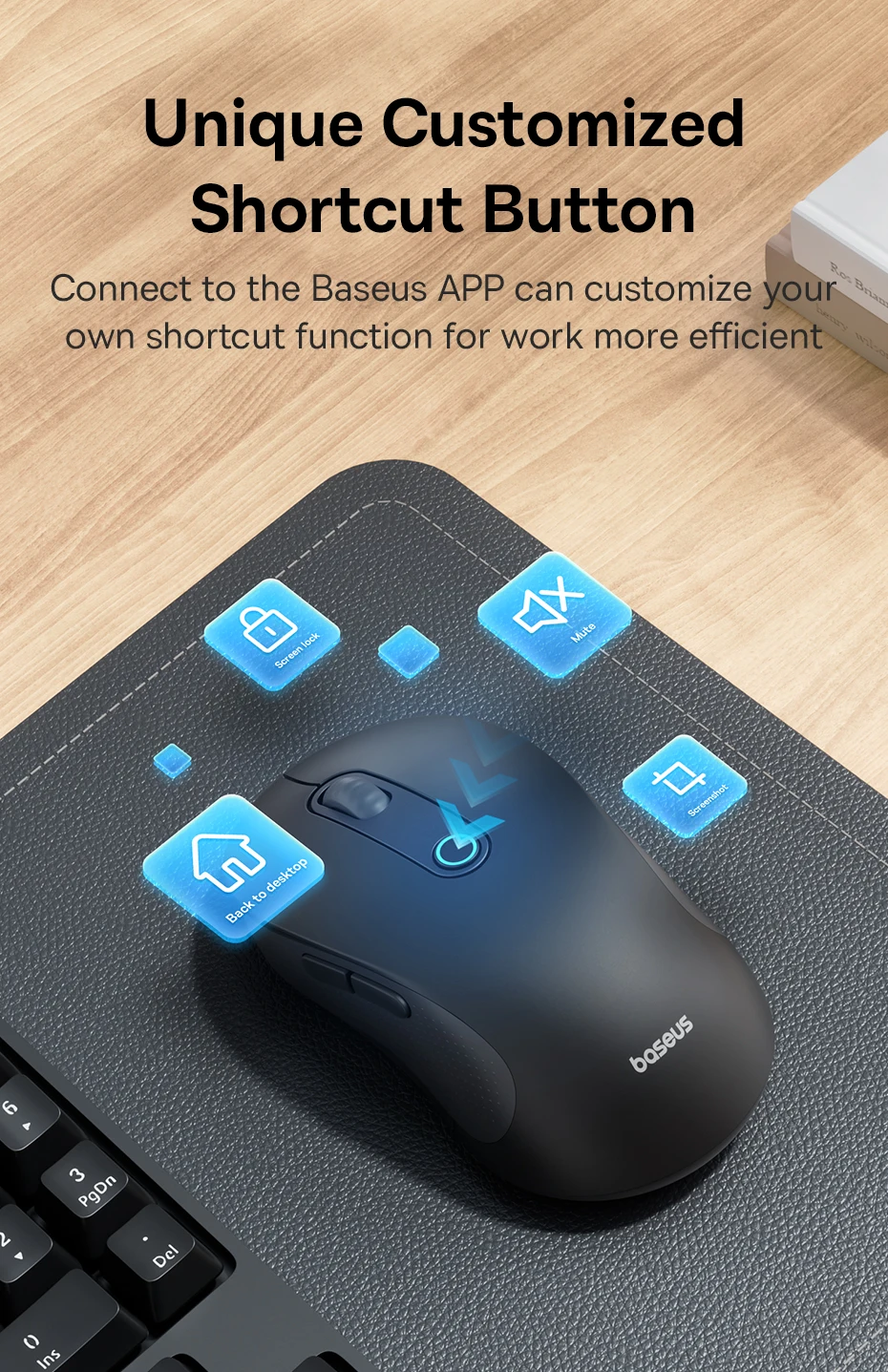 【New Upgrade】Baseus Rechargeable Wireless Mouse Type-C Charging Bluetooth 5.2 4000 DPI Computer Laptop Mute Mice Ergonomic Mouse