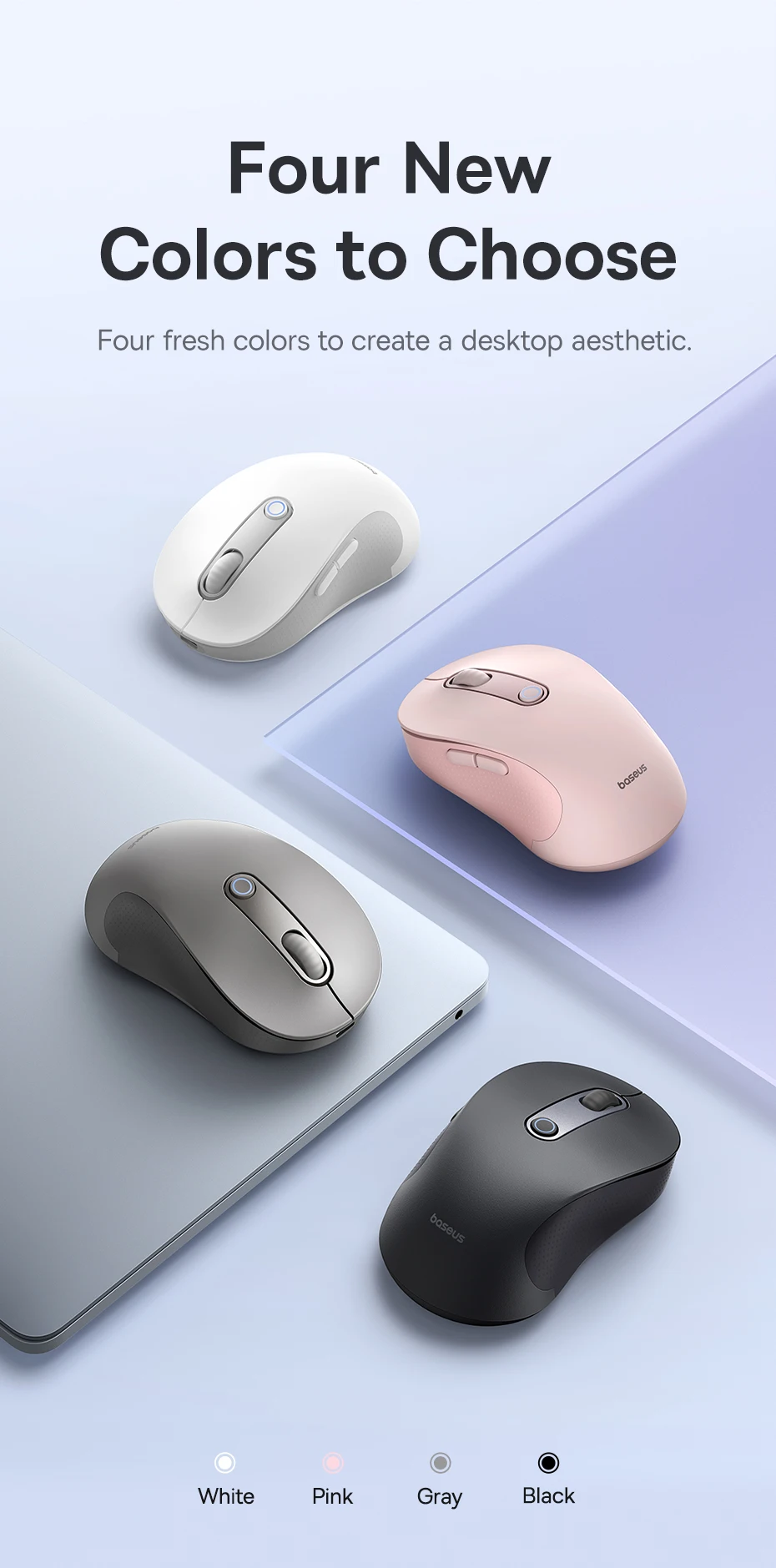 【New Upgrade】Baseus Rechargeable Wireless Mouse Type-C Charging Bluetooth 5.2 4000 DPI Computer Laptop Mute Mice Ergonomic Mouse
