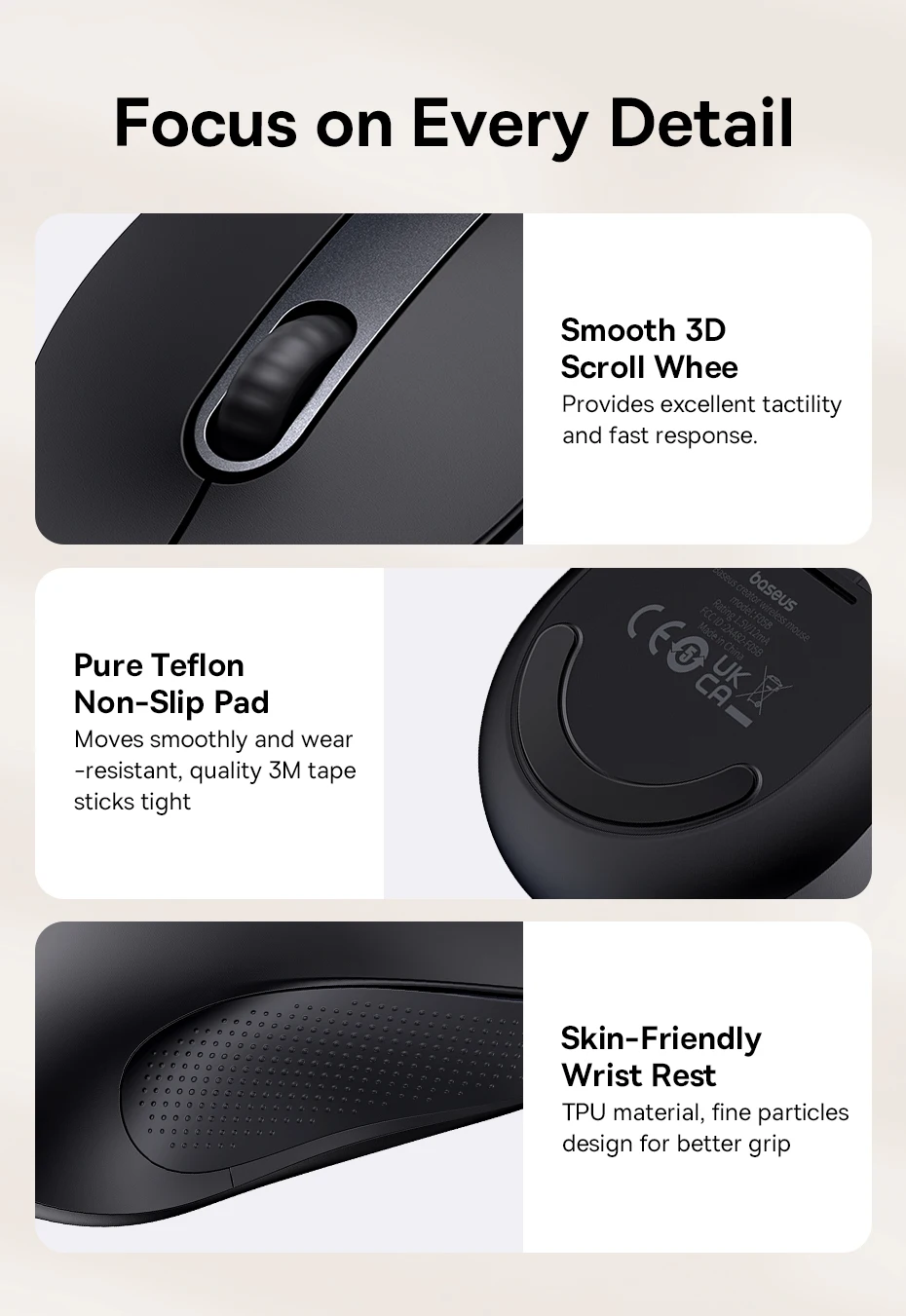 【New Upgrade】Baseus Rechargeable Wireless Mouse Type-C Charging Bluetooth 5.2 4000 DPI Computer Laptop Mute Mice Ergonomic Mouse