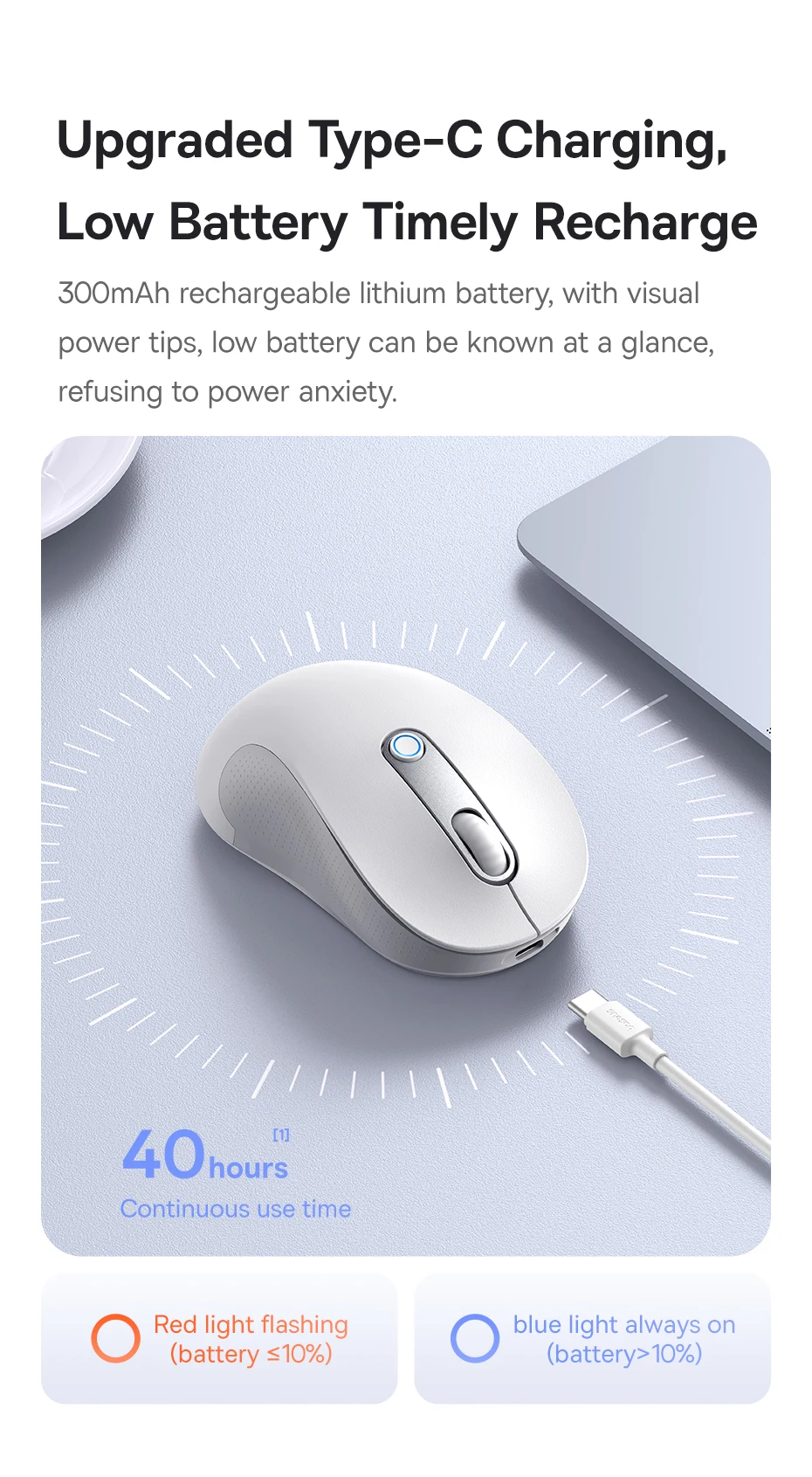 【New Upgrade】Baseus Rechargeable Wireless Mouse Type-C Charging Bluetooth 5.2 4000 DPI Computer Laptop Mute Mice Ergonomic Mouse