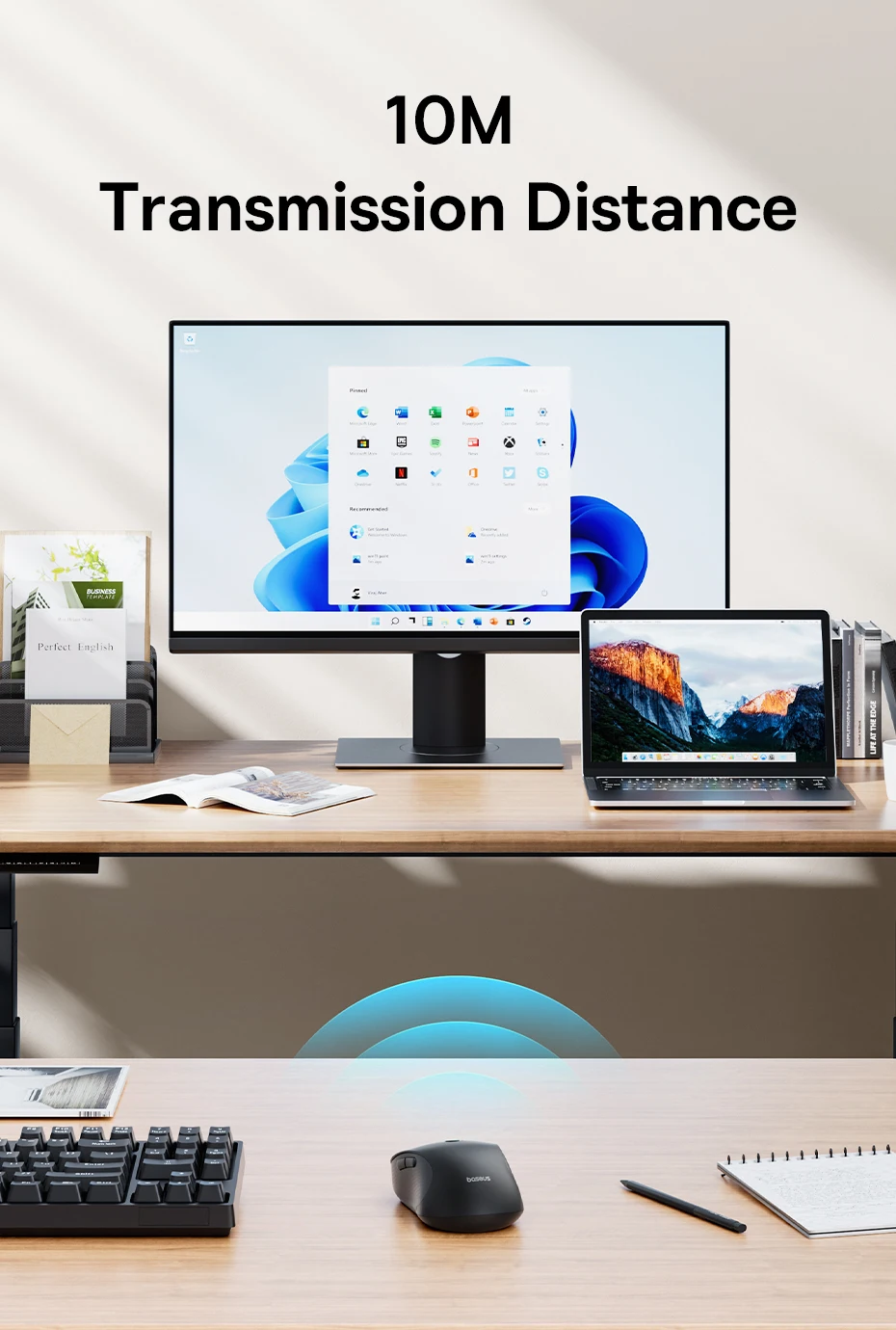 【New Upgrade】Baseus Rechargeable Wireless Mouse Type-C Charging Bluetooth 5.2 4000 DPI Computer Laptop Mute Mice Ergonomic Mouse