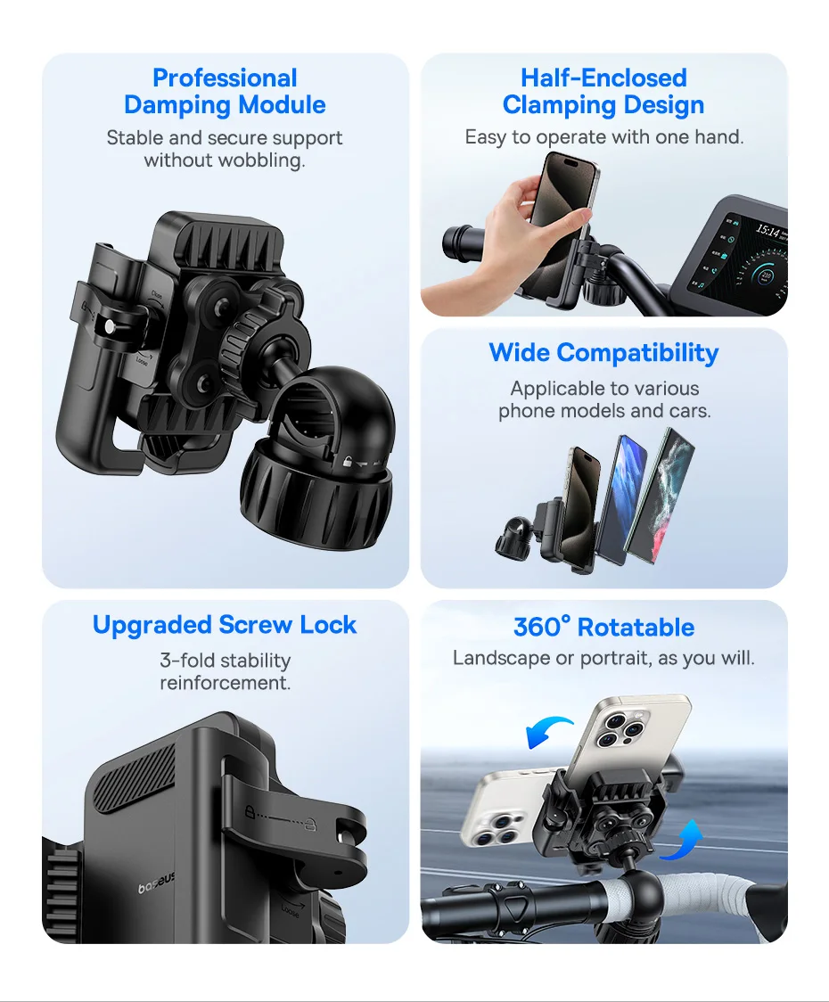Baseus Bike Phone Holder Cycling Bike Mount for iPhone Xiaomi Samsung Mobile Phone Stand Bag Shockproof Bracket GPS Clip