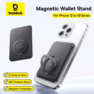 Baseus MagPro 3 Magnetic Wallet Stand for iPhone 12-16 Series | Slim Magsafe Card Holder with 360° Rotatable Stand