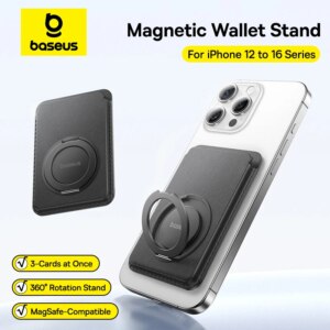 Baseus MagPro 3 Magnetic Wallet Stand for iPhone 12-16 Series | Slim Magsafe Card Holder with 360° Rotatable Stand