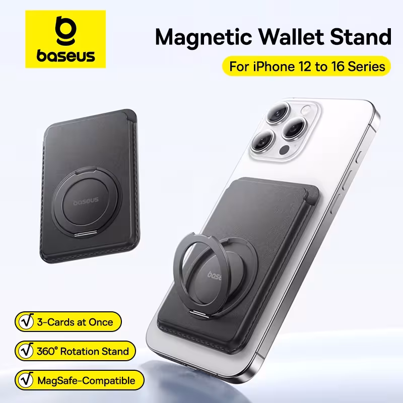 Baseus MagPro 3 Magnetic Wallet Stand for iPhone 12-16 Series | Slim Magsafe Card Holder with 360° Rotatable Stand Baseus MagPro 3 Magnetic Wallet Stand for iPhone 12-16 Series | Slim Magsafe Card Holder with 360° Rotatable Stand