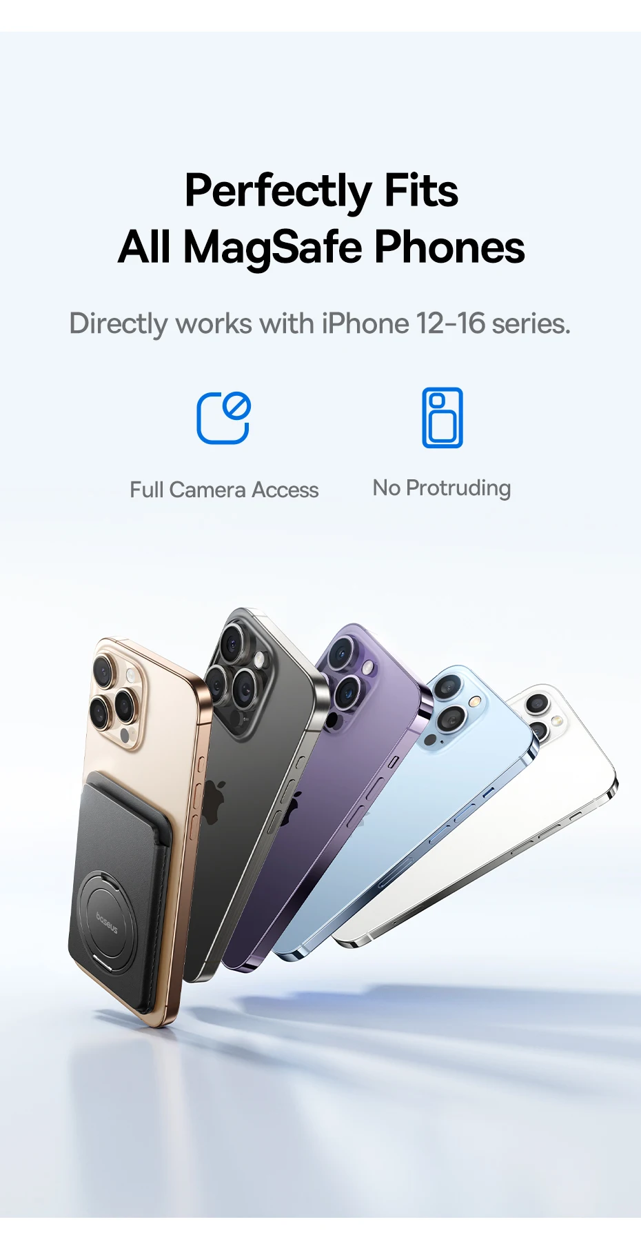 Baseus Magnetic Wallet Stand for iPhone 16 15 14 13 12 Pro Max MagSafe Phone Case 3-Cards Slot PU Leather Sleek Thin Holder Case