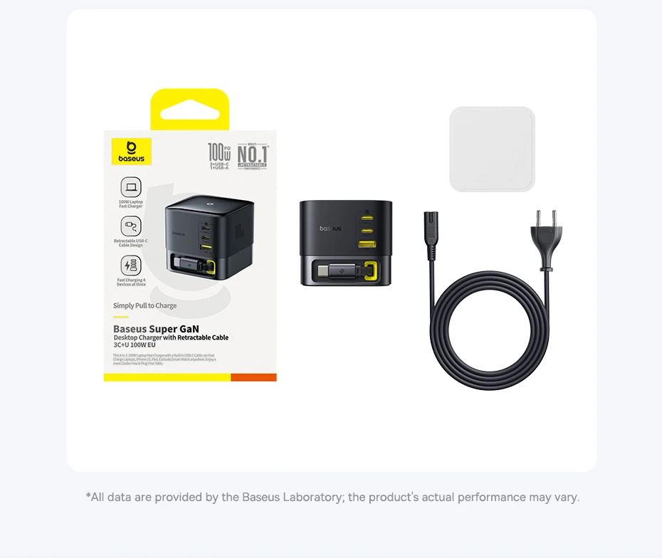Baseus 100W Desktop Charger For Tablet Laptop Fast Charger Retractable USB C Phone Charger For iPhone 17 16 Samsung Macbook GaN