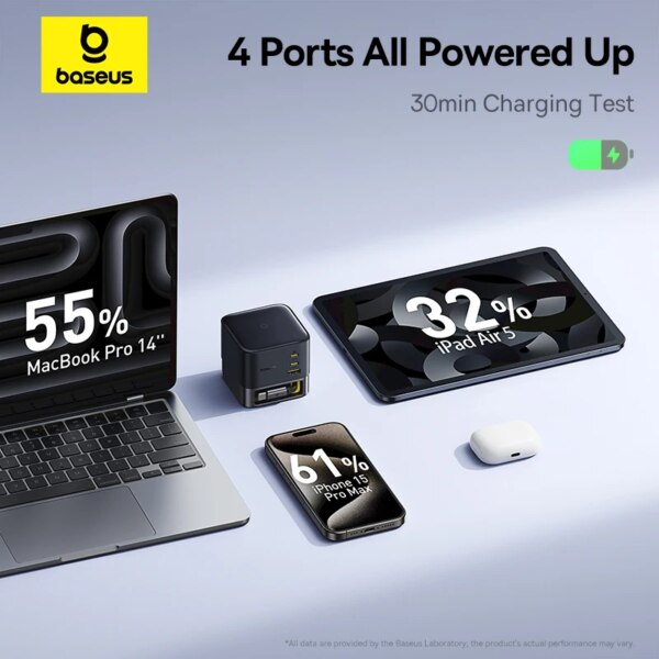 Baseus SuperGaN 100W Desktop Charger with Retractable Cable 4-Port 3C+U - Image 4