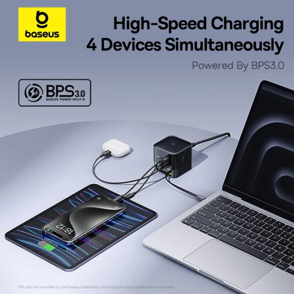 Baseus SuperGaN 100W Desktop Charger with Retractable Cable 4-Port 3C+U - Image 2