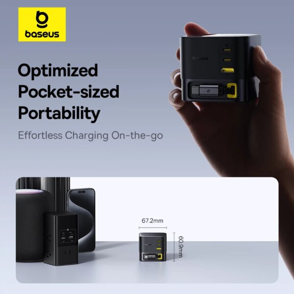 Baseus SuperGaN 100W Desktop Charger with Retractable Cable 4-Port 3C+U - Image 5