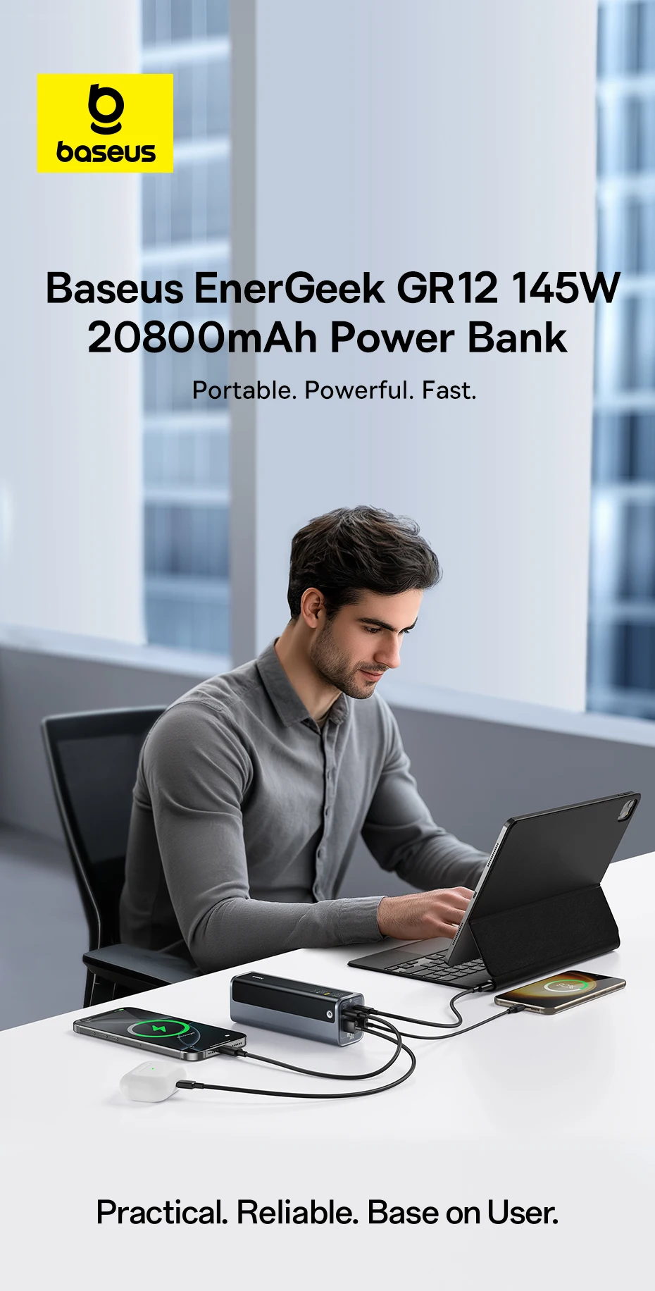 Baseus PD 145W 20800mAh Power Bank Fast Charge Portable External Battery PowerBank for iPhone 16 Samsung S25 Ultra Macbook iPad