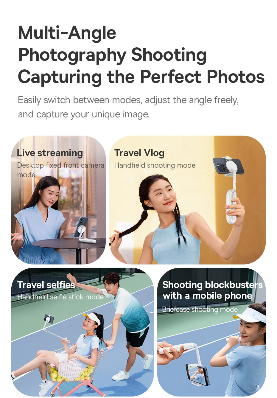 Baseus Phone Selfie Stick Magnetic Bluetooth Wireless Gimbal Stabilizer Holder for iPhone 16 Pro Vlog Live Shooting Phone Stand