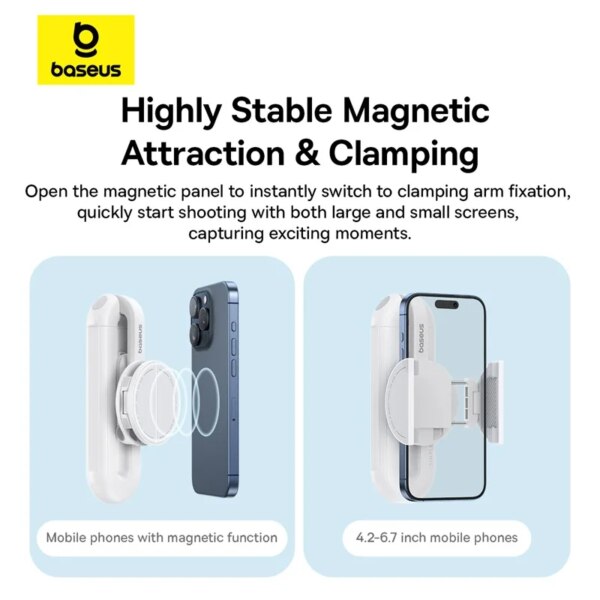 Baseus TechShot Dual-Support Phone Selfie Stick with Magnetic Clamp & Bluetooth Remote - Image 4