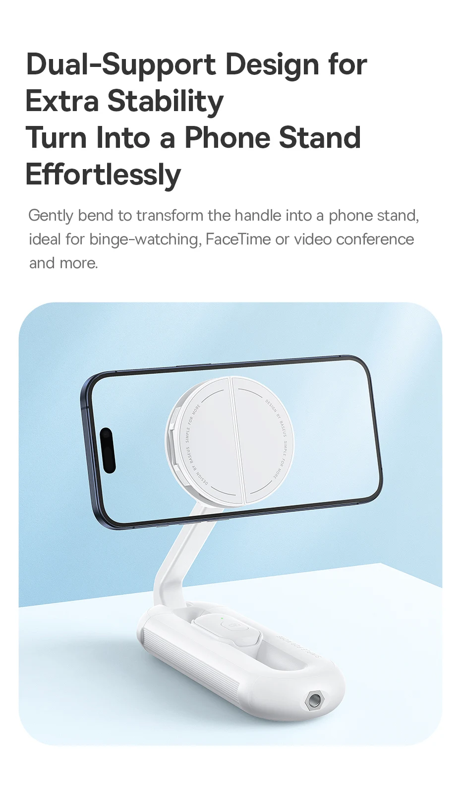 Baseus Phone Selfie Stick Magnetic Bluetooth Wireless Gimbal Stabilizer Holder for iPhone 16 Pro Vlog Live Shooting Phone Stand