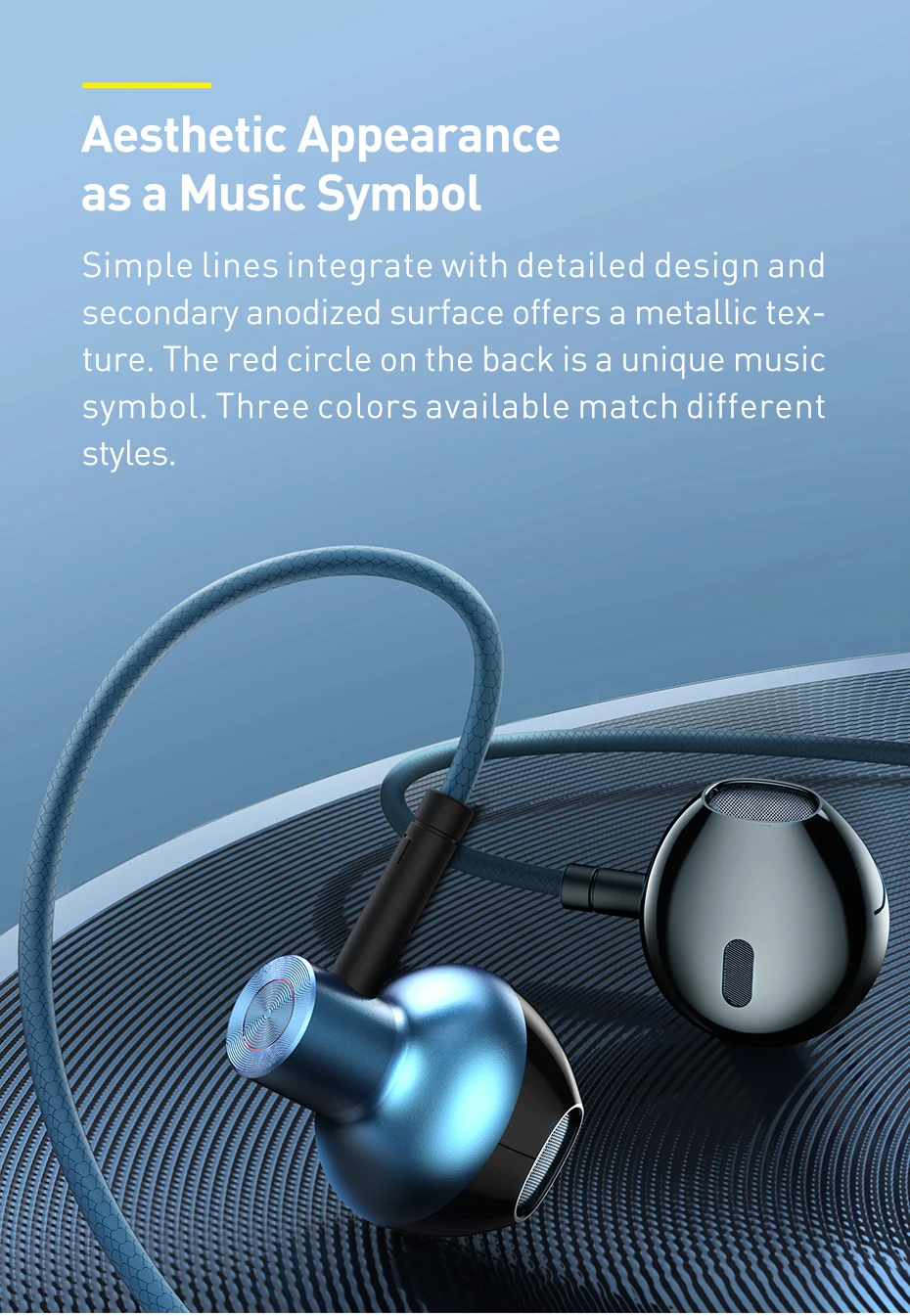 Baseus H19 Wired Earphones 6D Stereo Bass Headphone In-Ear 3.5mm Headset with MIC for Xiaomi Samsung Phones