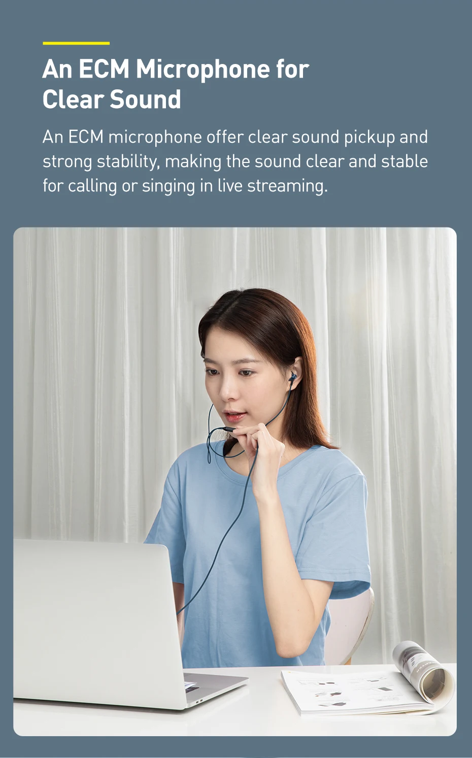 Baseus H19 Wired Earphones 6D Stereo Bass Headphone In-Ear 3.5mm Headset with MIC for Xiaomi Samsung Phones
