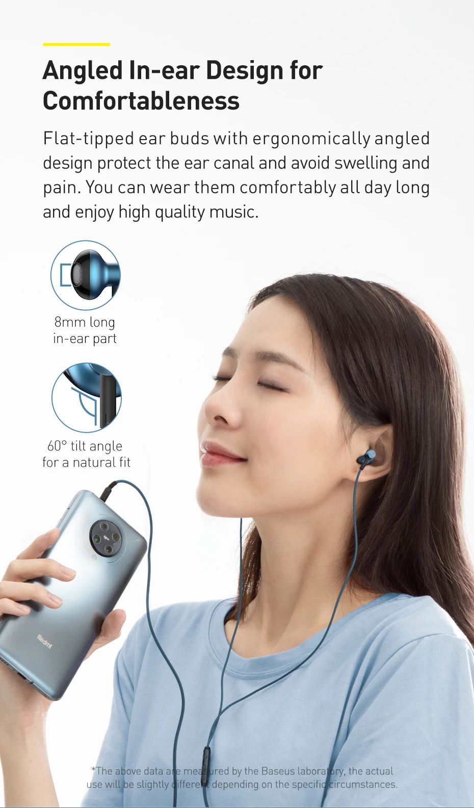 Baseus H19 Wired Earphones 6D Stereo Bass Headphone In-Ear 3.5mm Headset with MIC for Xiaomi Samsung Phones