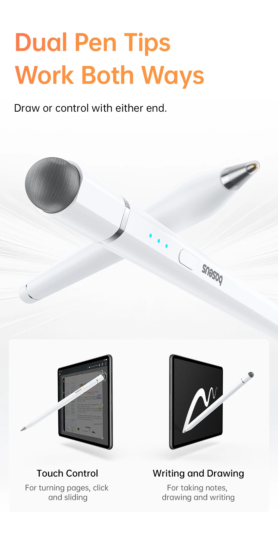 Baseus 2-in-1 Stylus Pen Universal For HUAWEI Xiaomi Wired Charging For HUAWEI MatePad Pro Air Redmi Pad 2 ‌Xiaomi Pad 7 6S Pro