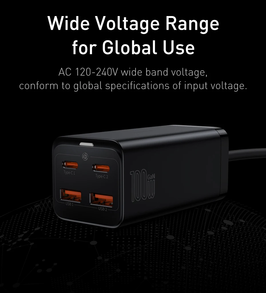 Baseus 4-in-1 65W Desktop Charger For Laptop Tablet Fast Charger For Samsung S24 Xiaomi Redmi iPhone Phone Charger GaN Charger