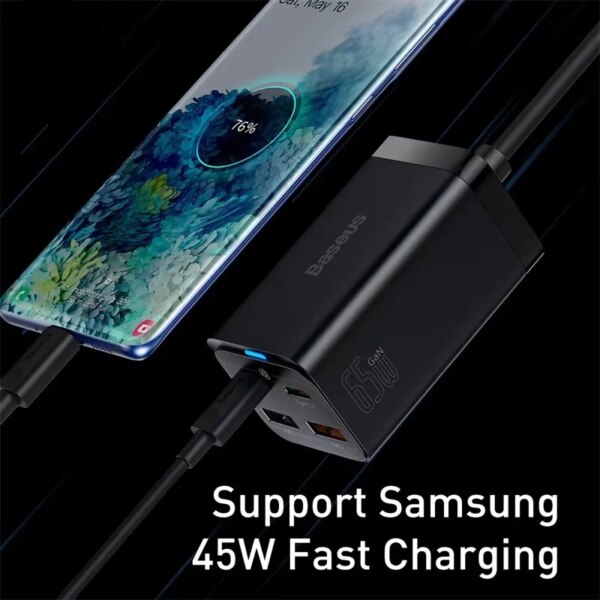 Baseus 65W GaN3 Pro Desktop Fast Charger 4-Port USB C PD Fast Charging Station - Image 3