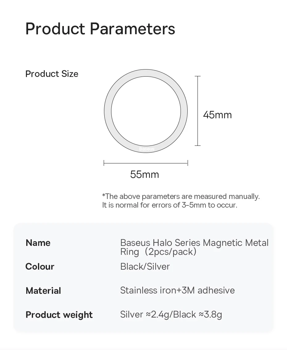 Baseus Magnetic Metal Plate Sticker Rings for Wireless Charger Phone Holder Iron Sheet for iPhone 16 15 14 Pro Max Charging Ring