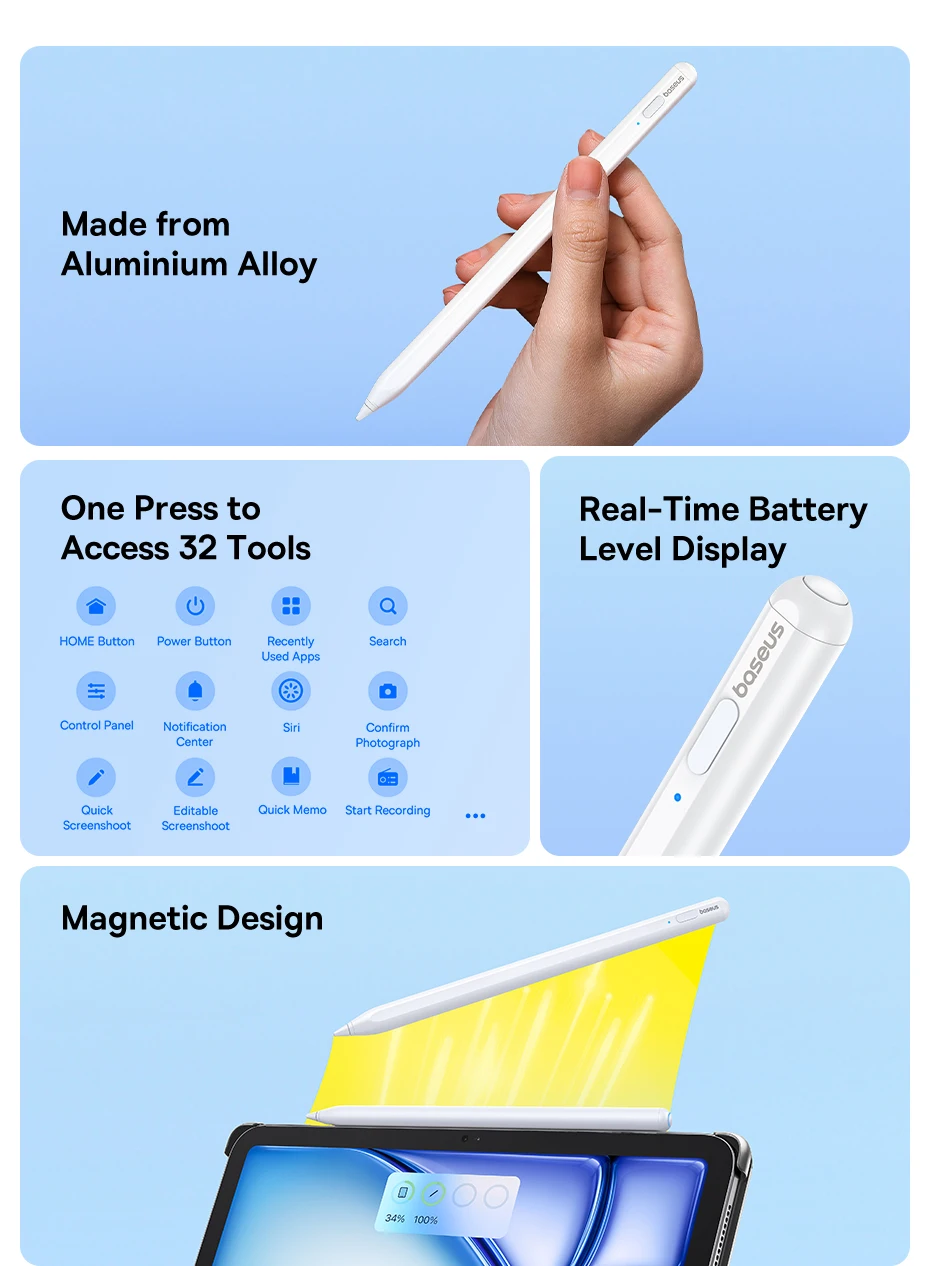 Baseus Bluetooth Stylus Pen Led Battery Palm Rejection Touch Pen For Apple Pencil Magnetic For iPad Pro Air 4 Air 5 2021-2024