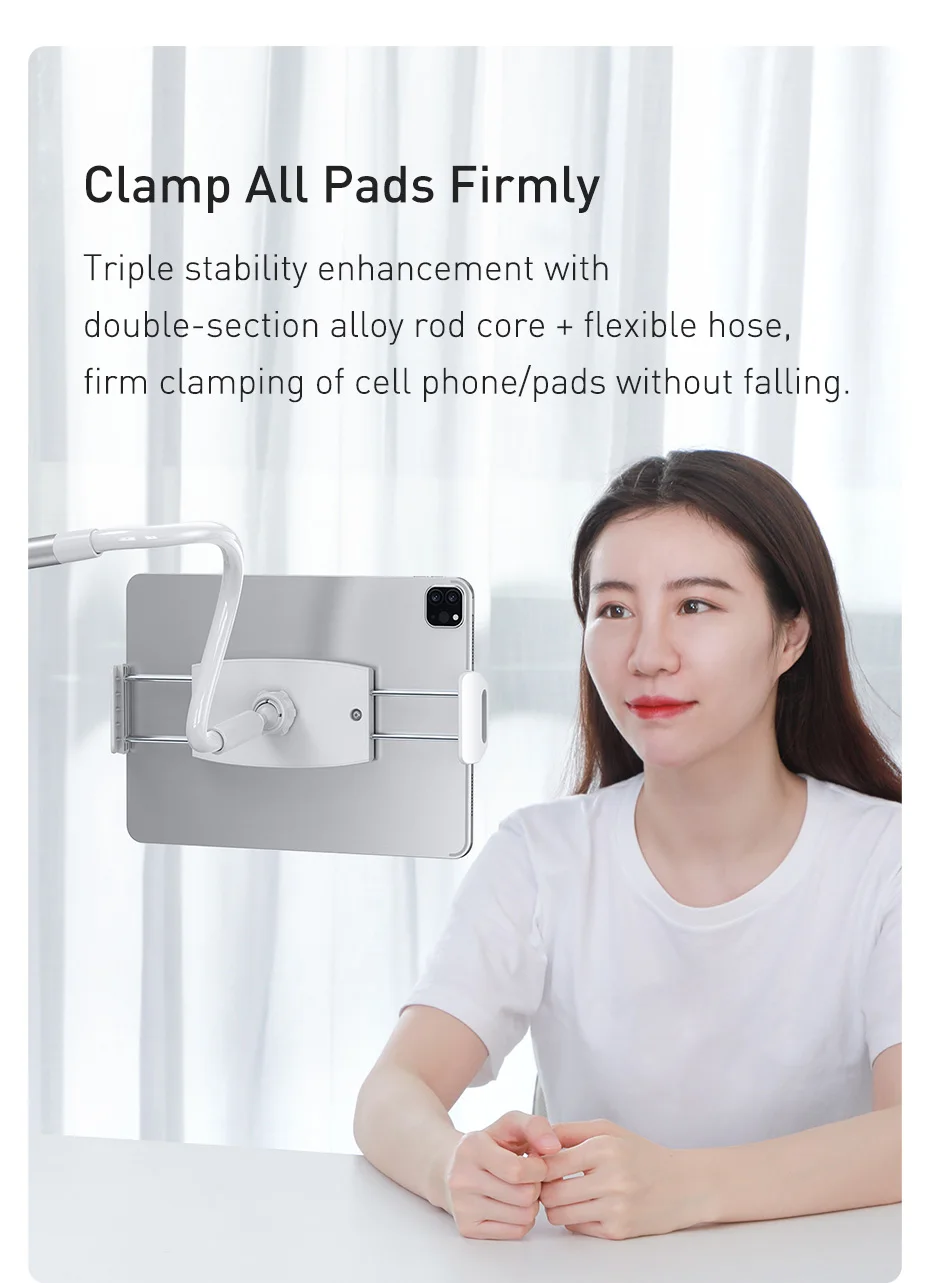 Baseus Mobile Phone Holder Lazy Tablet Stand for iPhone 16 15 14 Pro Max Bed Desktop Clip Long Arm Table Bracket for iPad Holder