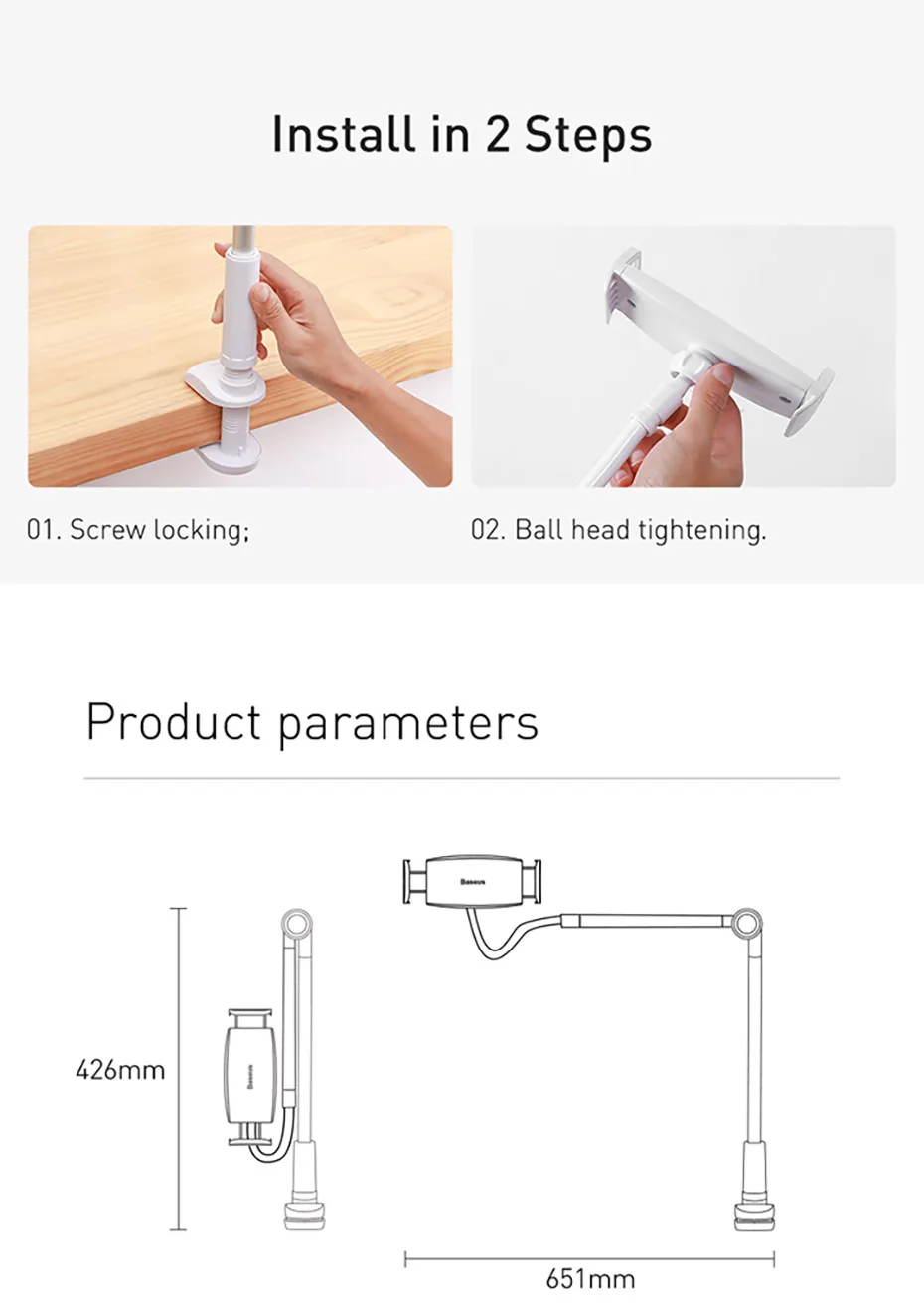 Baseus Mobile Phone Holder Lazy Tablet Stand for iPhone 16 15 14 Pro Max Bed Desktop Clip Long Arm Table Bracket for iPad Holder