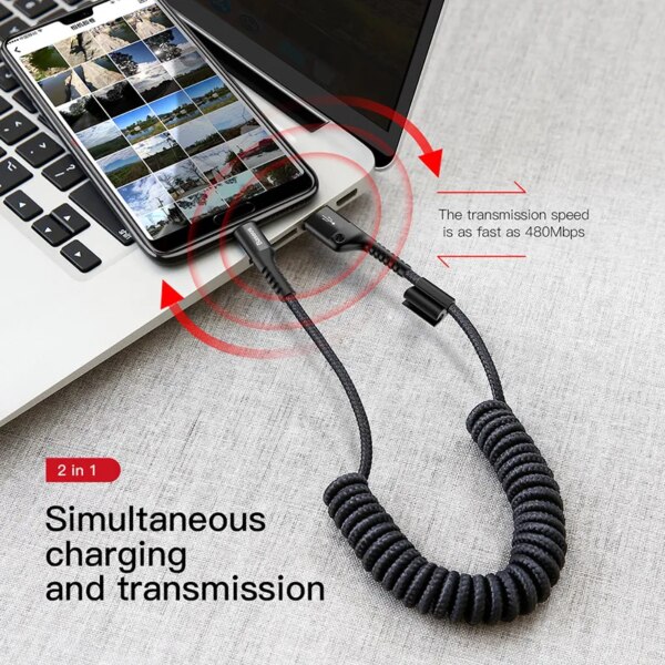 Baseus Type-C Car Charger Cable Retractable 480Mbps Data Sync Fast Charging - Image 6